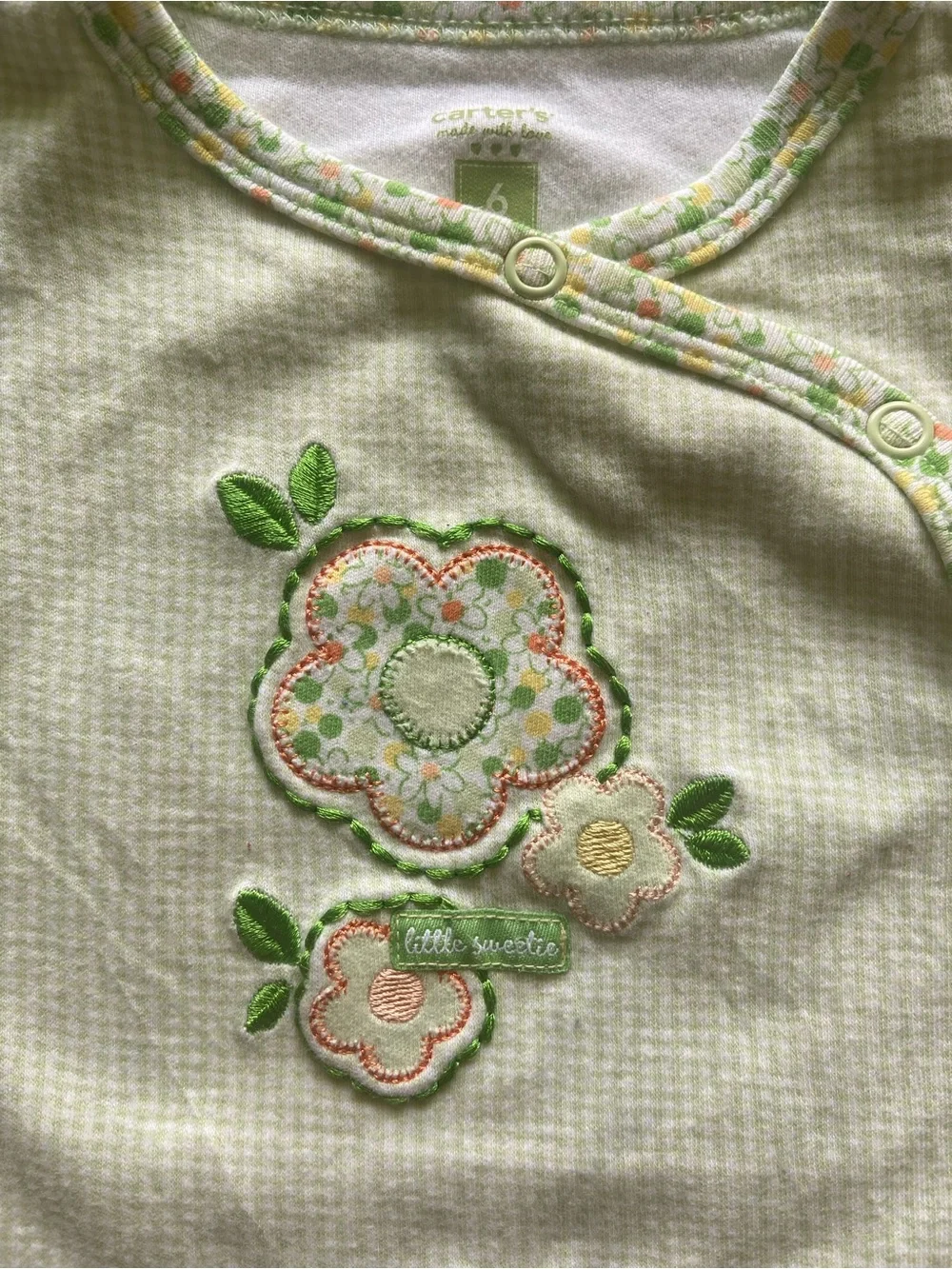 Vintage Carter’s Little Sweetie Green Gingham Floral Ruffle Romper 6M
